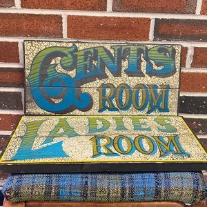 Vintage George Nathan Painted Solid Wood Restroom Signs